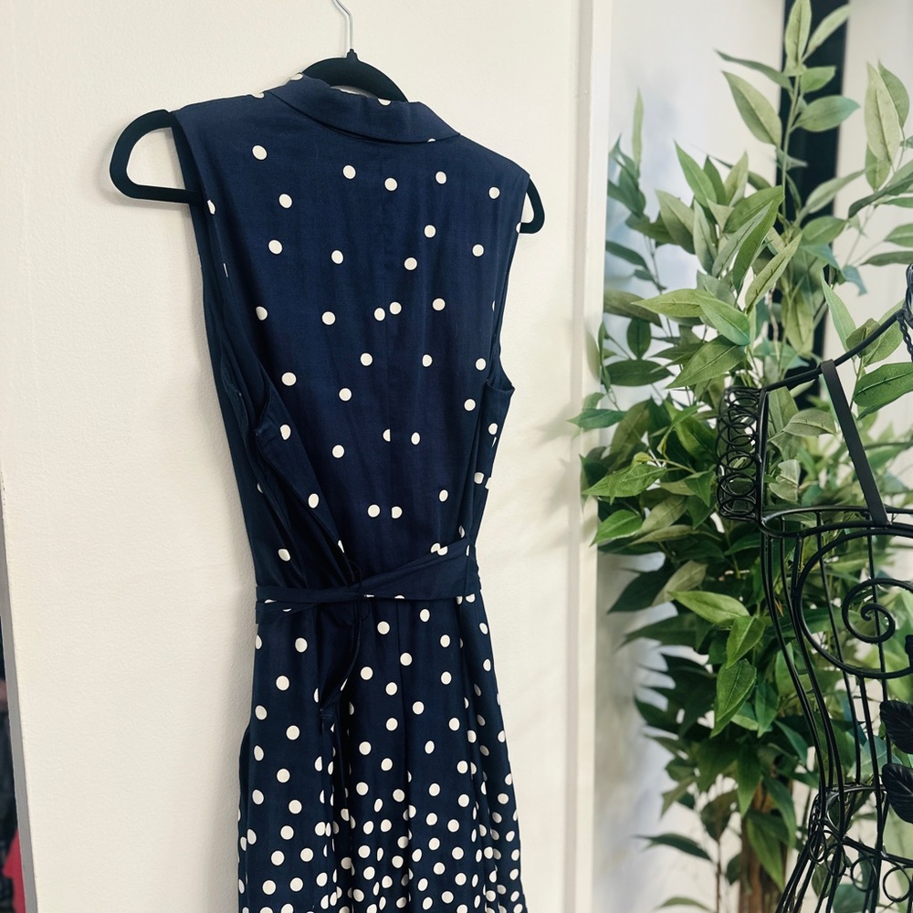 Anne Klein Navy and White Polka Dot Midi Dress - Picture 5 of 6